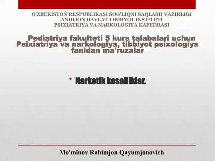 Psixiatriya va Narkologiya fanidan ma'ruzalar