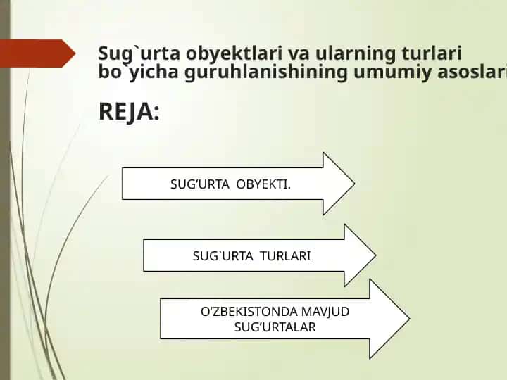 Sug`urta obyektlari va ularning turlari bo`yicha guruhlanishining umumiy asoslari