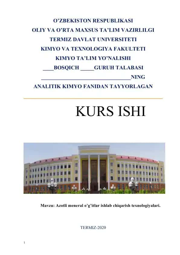 Azotli meneral o’g’itlar ishlab chiqarish texnologiyalari