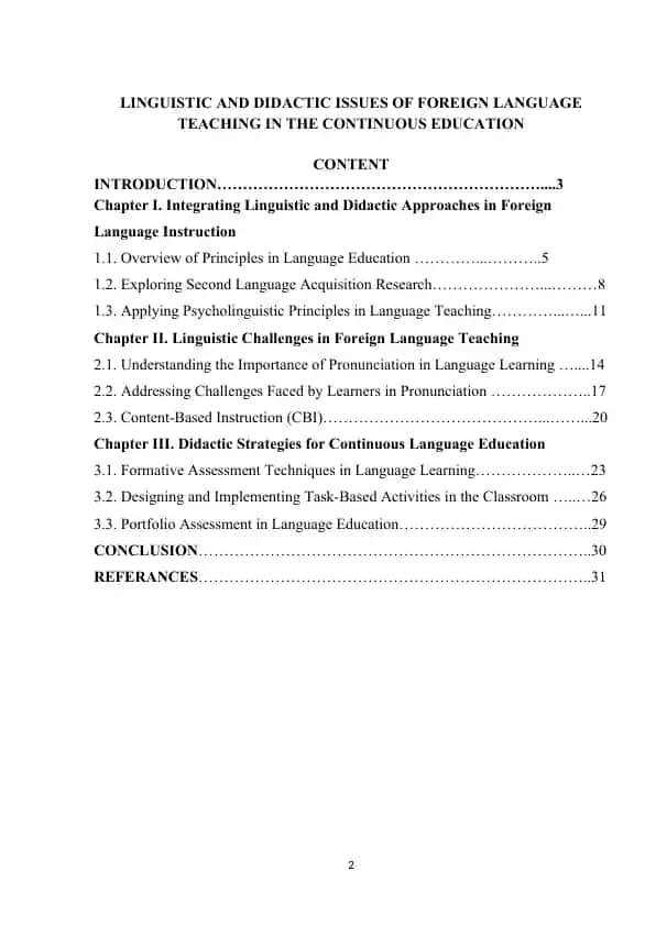 Linguistic and Didactic Issues of Foreign Language Teaching in Continuous Education