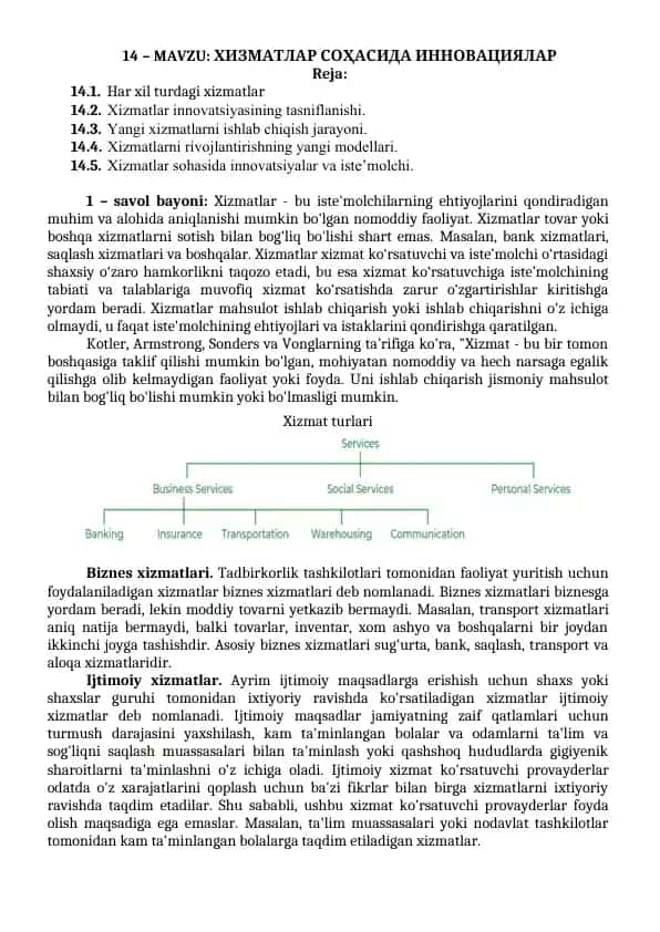 Xizmatlar sohasida innovatsiyalar