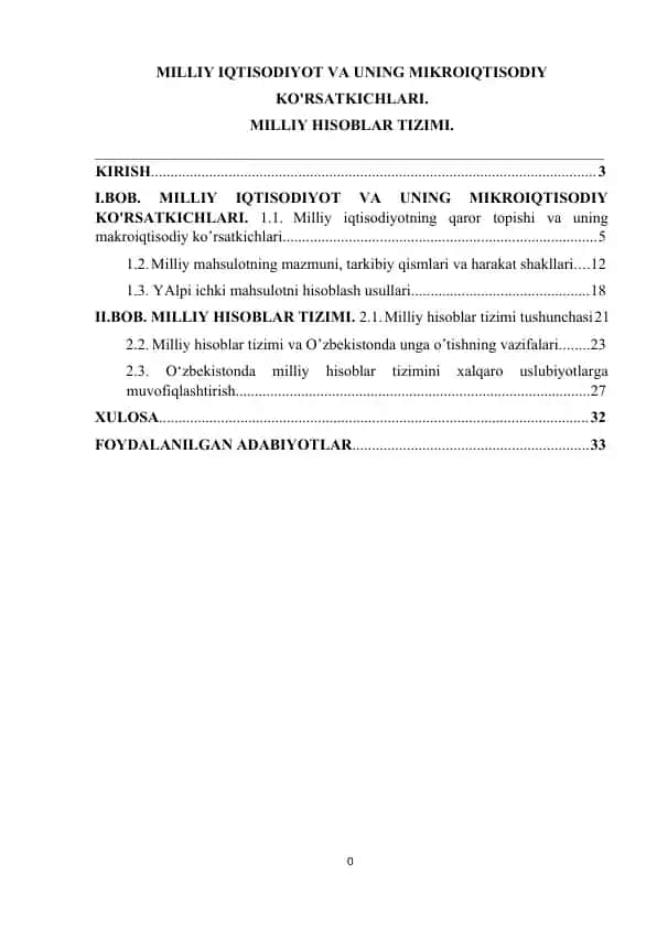 Milliy iqtisodiyot va uning mikro-iqtisodiy ko'rsatkichlari