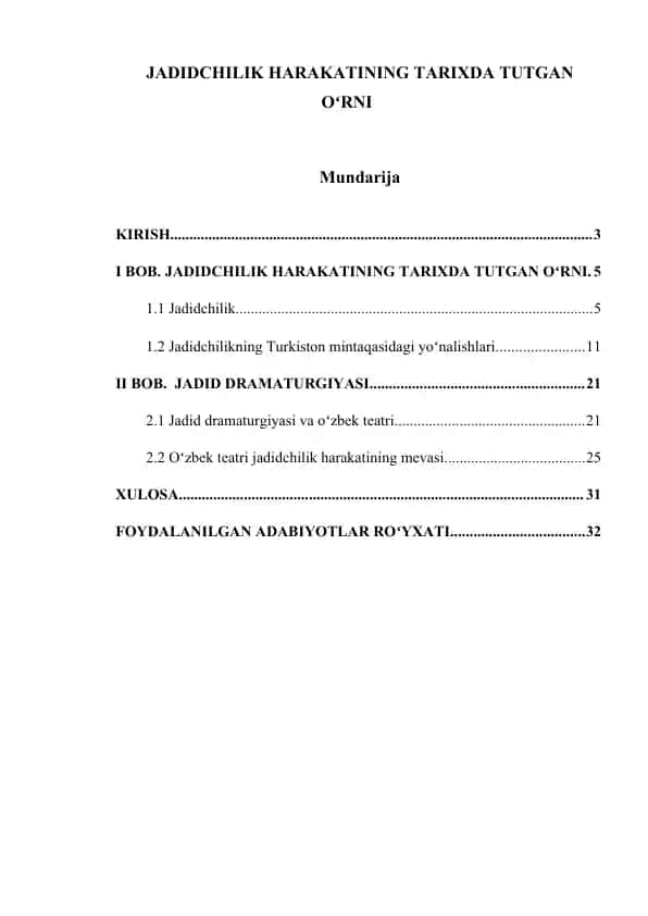 Jadidchilik harakati haqida kurs ishi