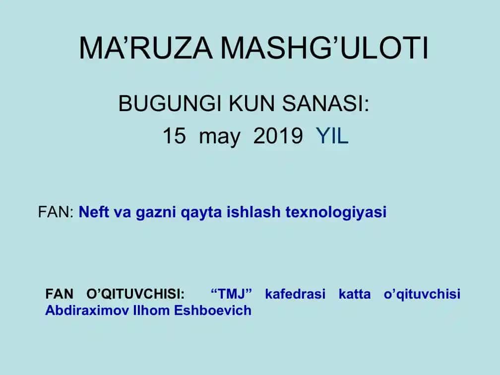 Gaz kondensatlarini tozalash mashg'uloti