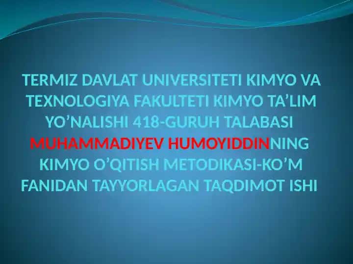 Kimyo O'qitish Metodikasi