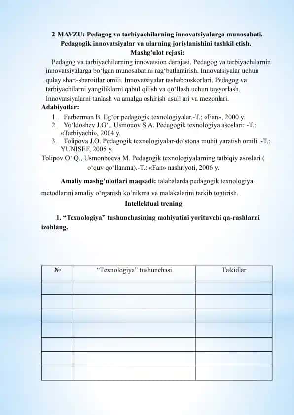 Pedagog va tarbiyachilarning innovatsiyalarga munosabati