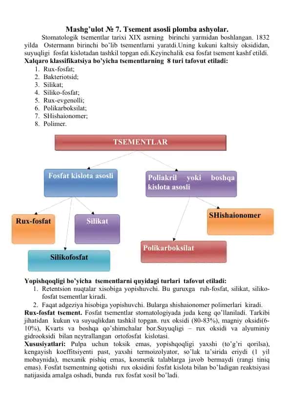 Stomatologik tsement asosli plomba