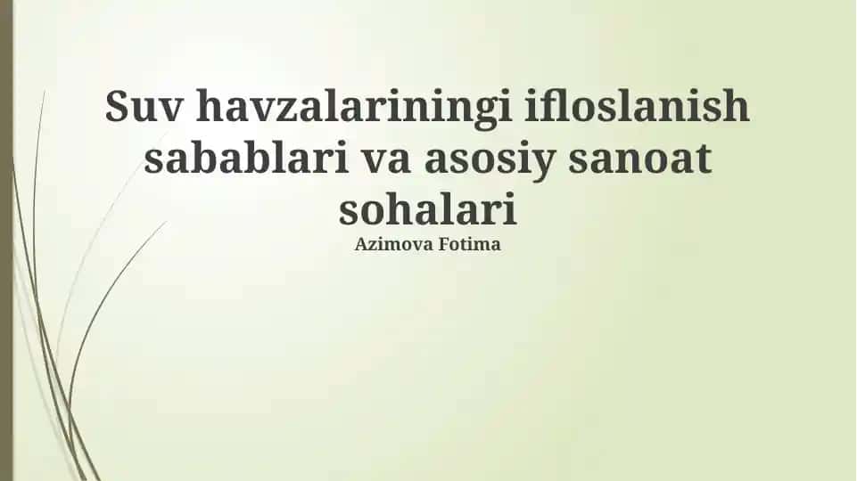 Suv Havzalarining Ifloslanish Sabablari