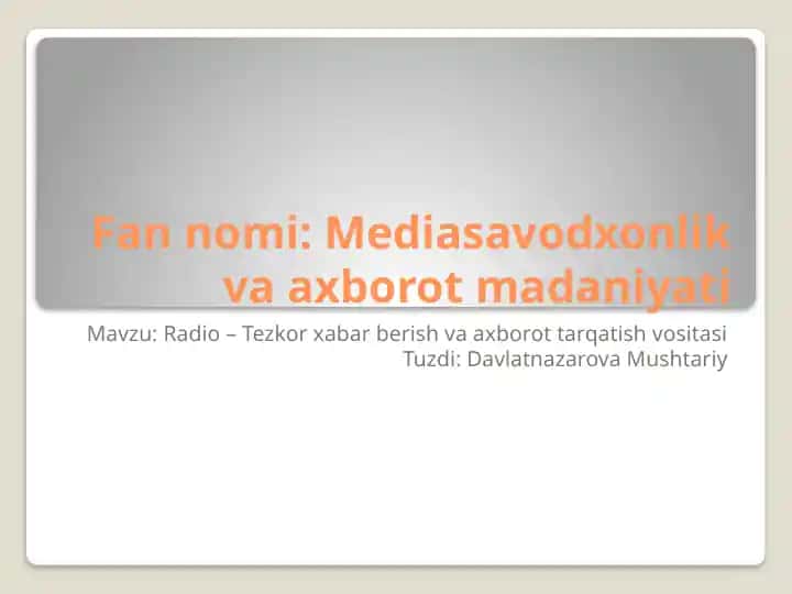 Mediasavodxonlik va axborot madaniyati