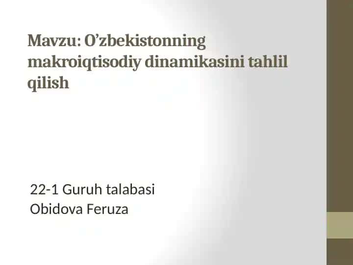 O’zbekistonning makroiqtisodiy dinamikasini tahlil qilish