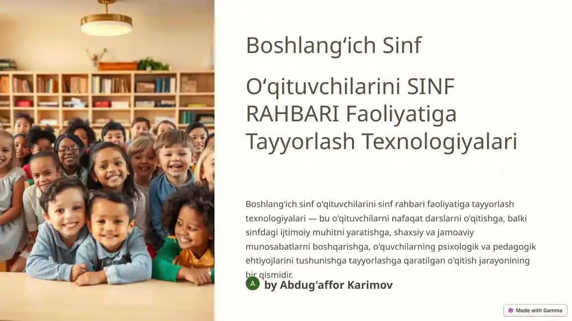 Oʻqituvchilarini SINF RAHBARI Faoliyatiga Tayyorlash Texnologiyalari