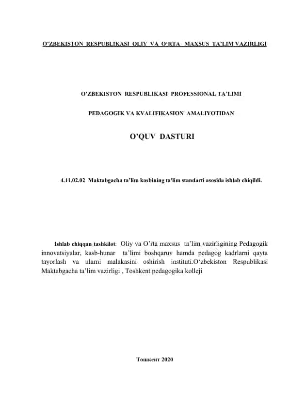 Pedagogik va kvalifikasion amaliyotidan o‘quv dasturi