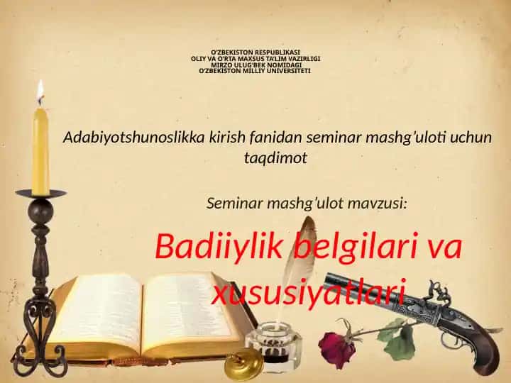 Badiiylik belgilari va xususiyatlari