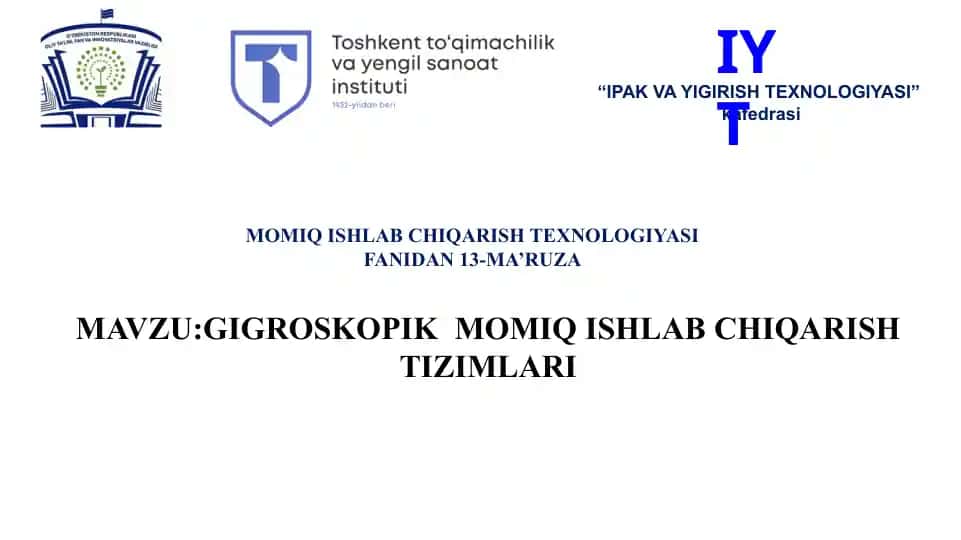 Gigroskopik Momiq Mahsulotlari Ishlab Chiqarish Texnologiyasi