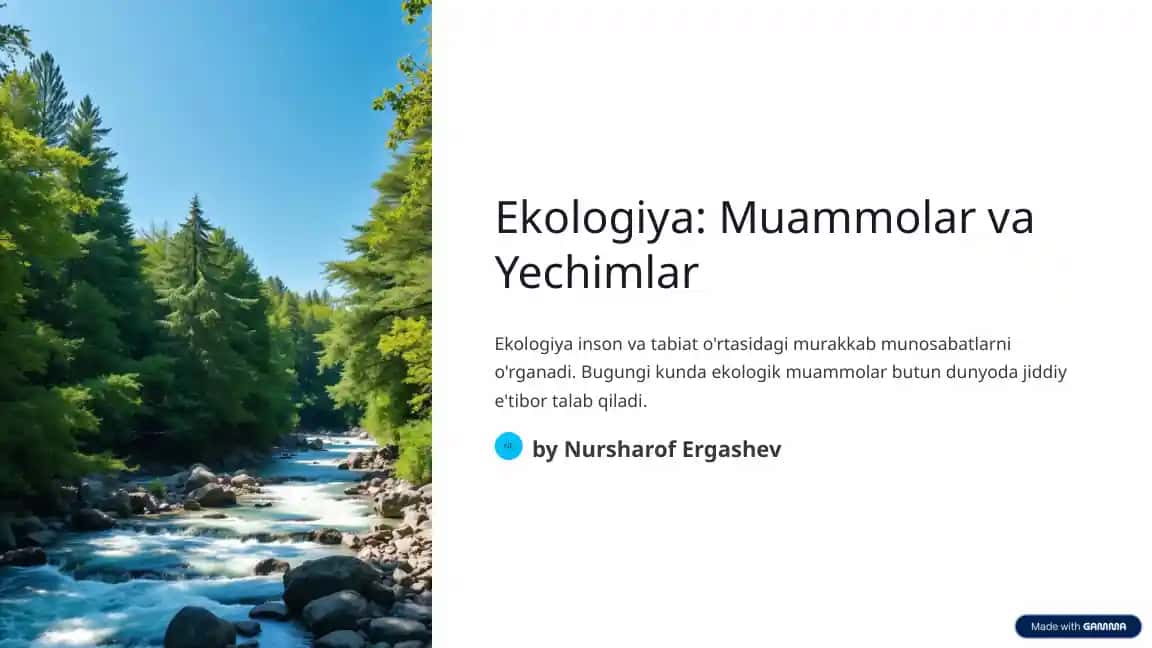 Ekologiya: Muammolar va Yechimlar