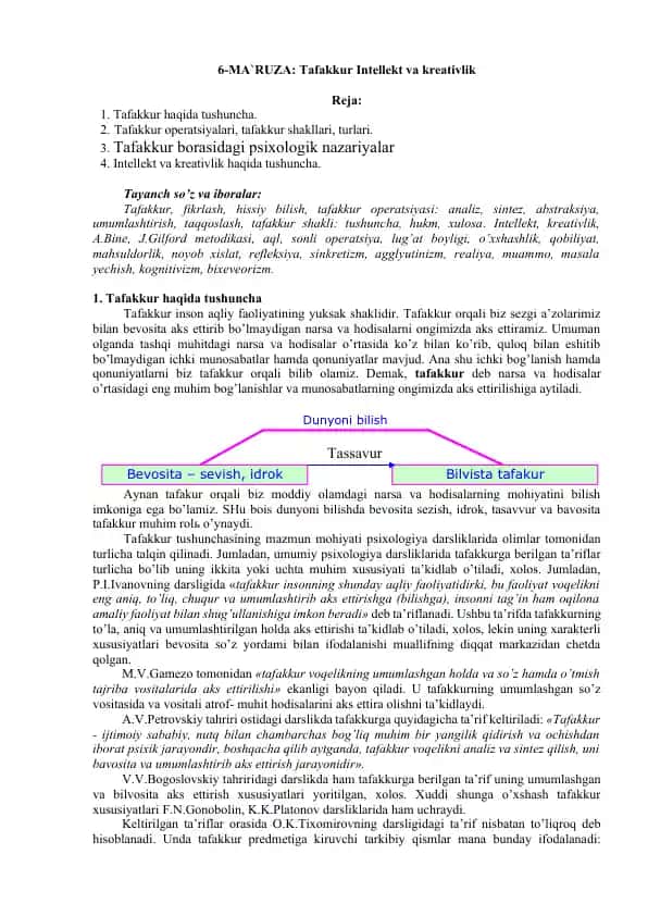 6-MA'RUZA: Tafakkur Intellekt va kreativlik