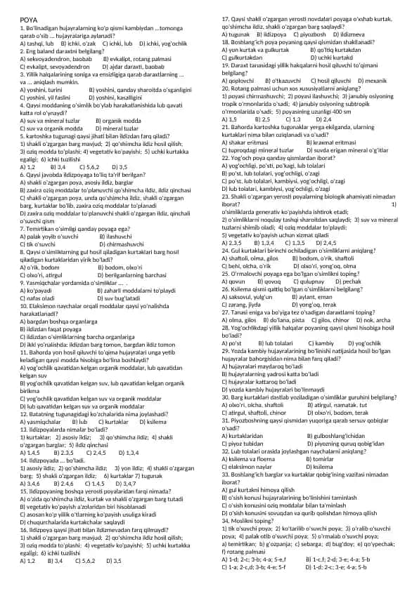 POYA haqida testlar