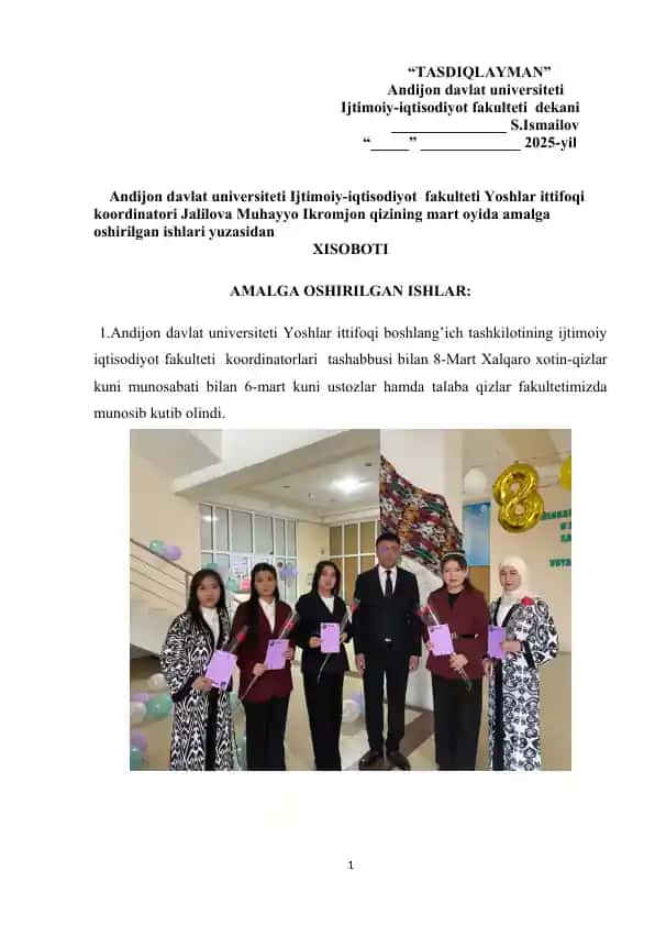 Amalga oshirilgan ishlari xisoboti