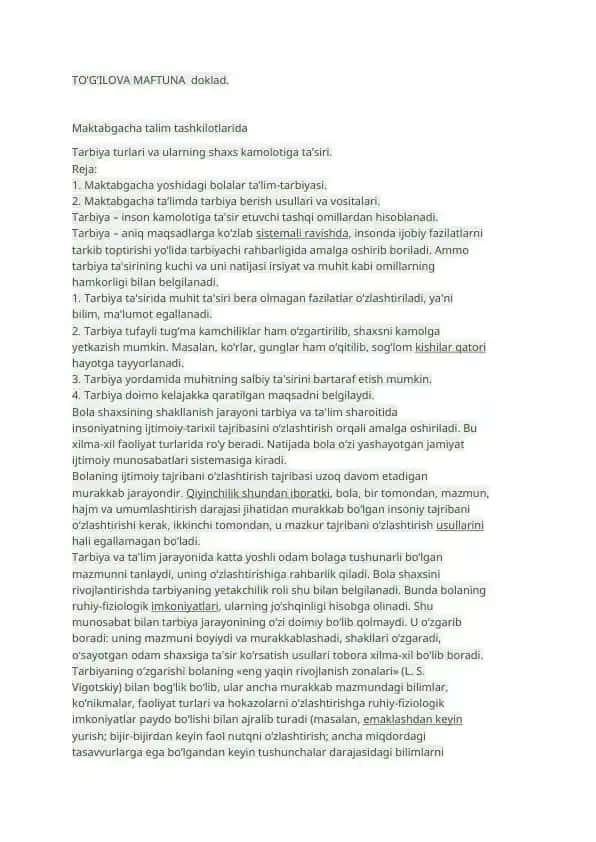 Tarbiya turlari va ularning shaxs kamolotiga ta’siri