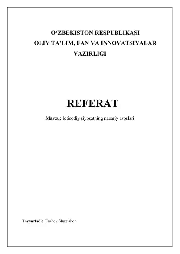 Iqtisodiy siyosatning nazariy asoslari