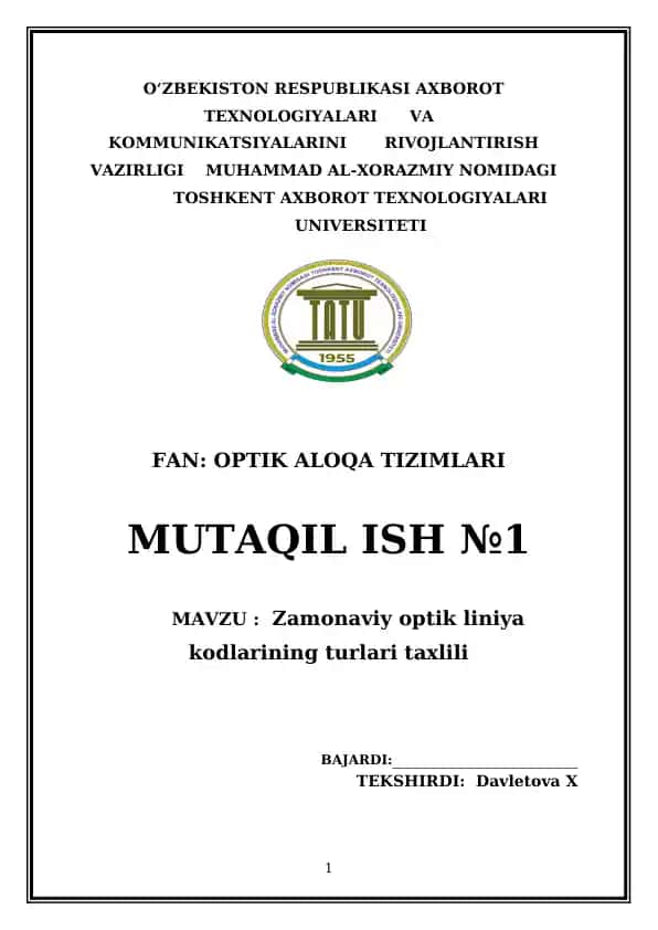 Zamonaviy optik liniya kodlarining turlari taxlili