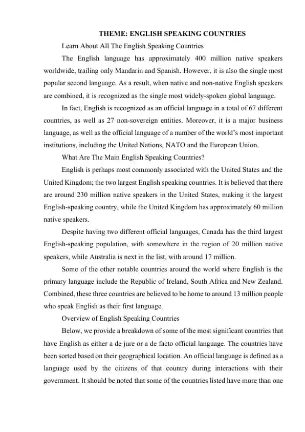 English Speaking Countries