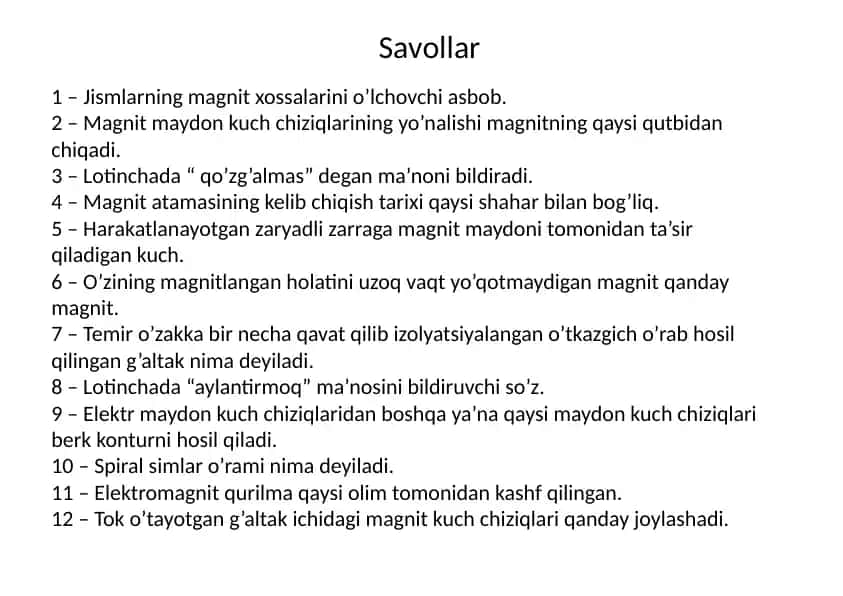Jismlarning magnit xossalarini o’lchovchi asbob