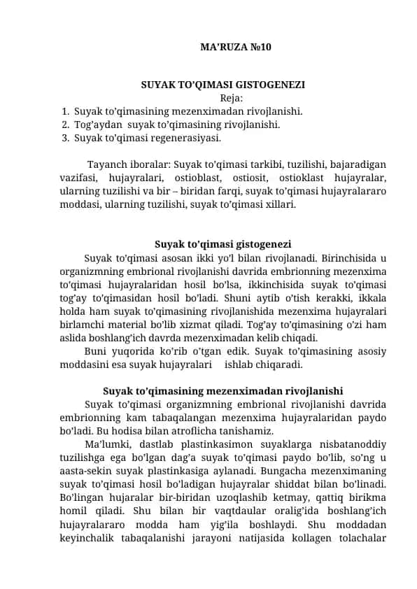 Suyak To’qimasi Gistogenezi