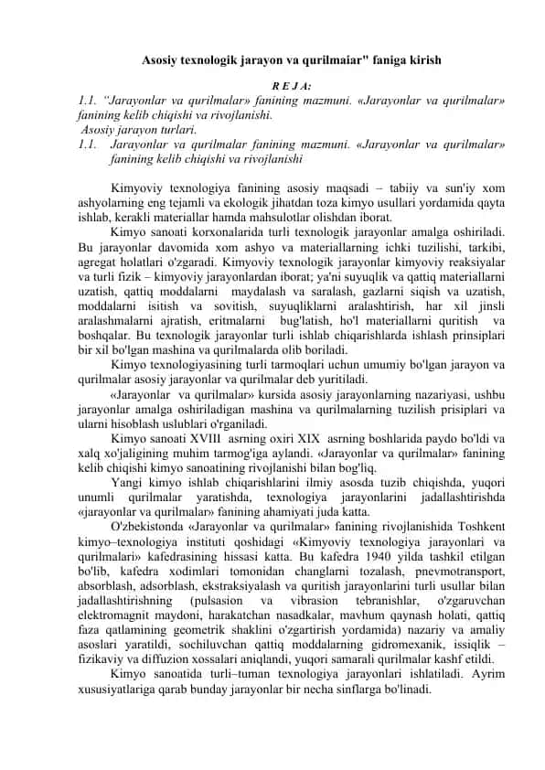 Jarayonlar va qurilmalar