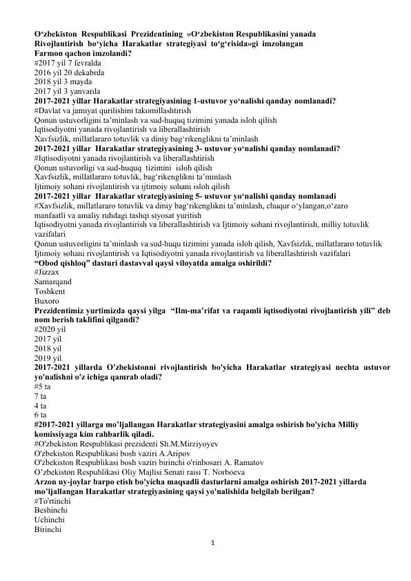 O‘zbekiston Respublikasi Harakatlar strategiyasi to‘g‘risida