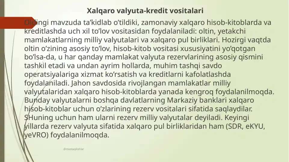 Xalqaro valyuta-kredit vositalari