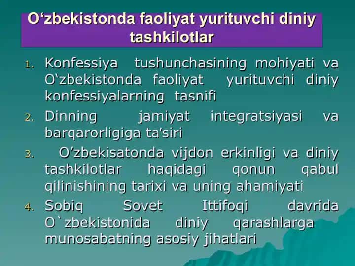 O‘zbekistonda faoliyat yurituvchi diniy tashkilotlar