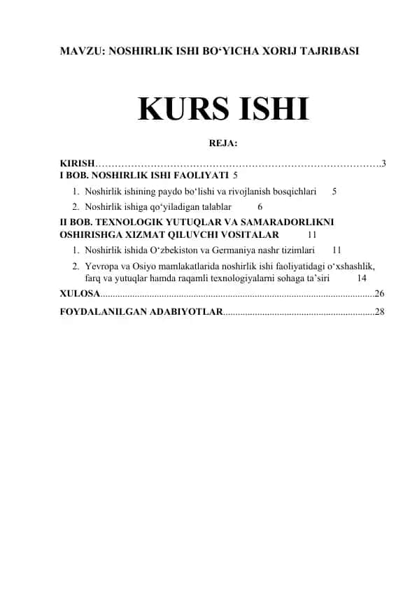 NOSHIRLIK ISHI BO‘YICHA XORIJ TAJRIBASI
