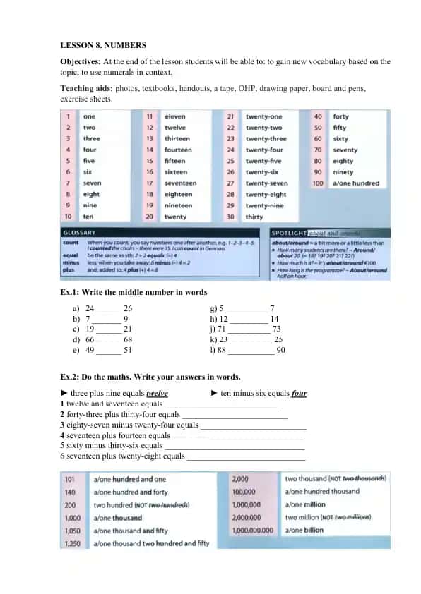 Lesson 8. Numbers