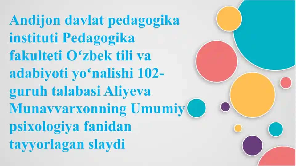 Umumiy psixologiya fanidan ta'lim