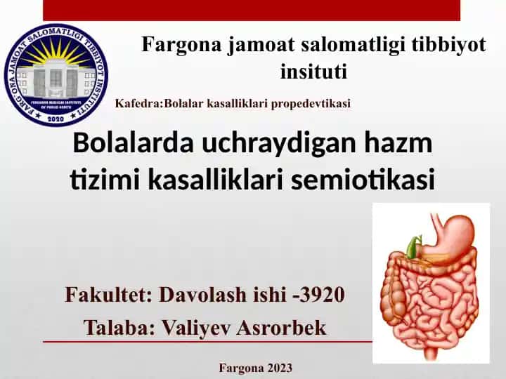 Bolalarda uchraydigan hazm tizimi kasalliklari semiotikasi