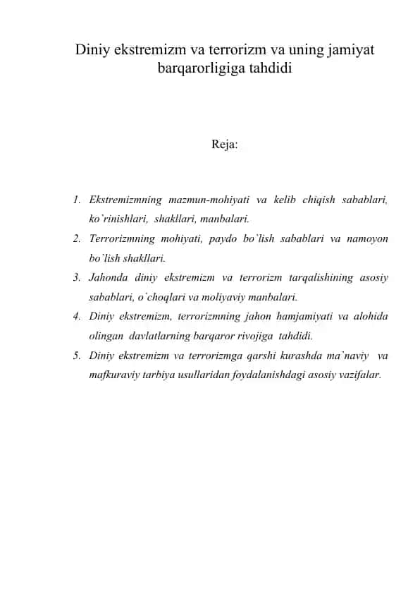 Diniy Ekstremizm va Terrorizm