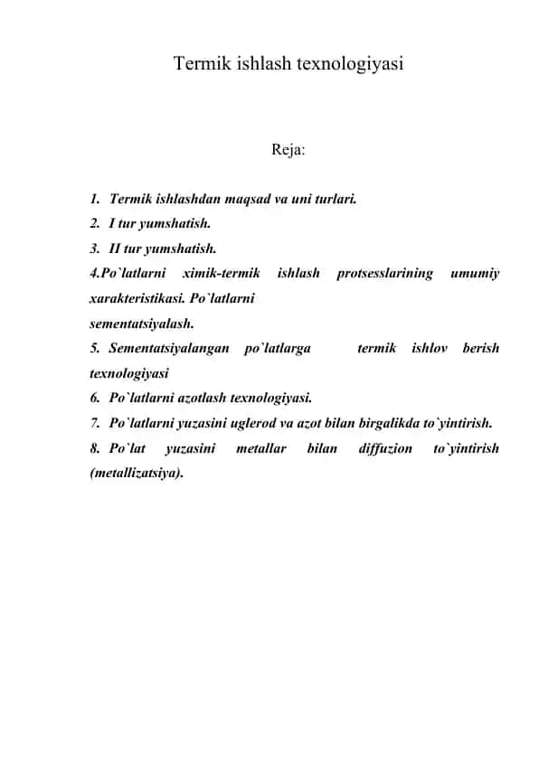 Termik ishlash texnologiyasi