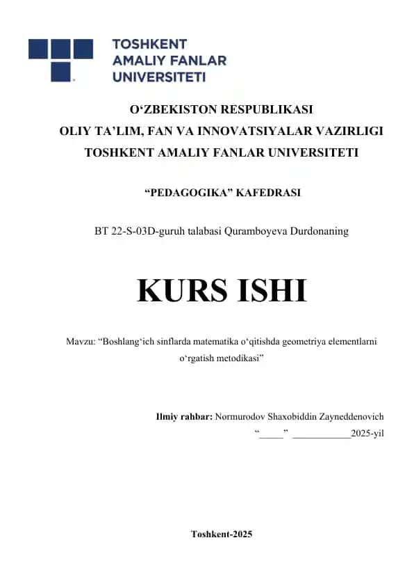 Boshlang‘ich sinflarda matematika o‘qitishda geometriya elementlarni o‘rgatish metodikasi