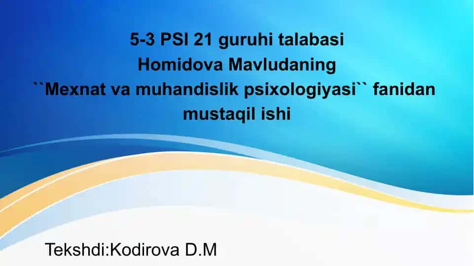 Operator faoliyatining psixologik tuzilishi