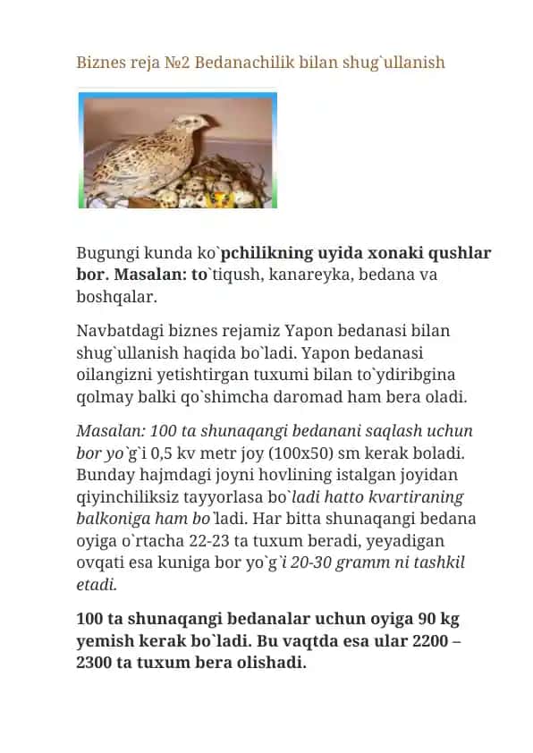 Bedanachilik bilan shug`ullanish