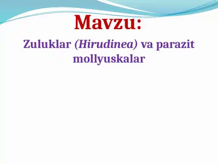 Zuluklar (Hirudinea) va parazit mollyuskalar