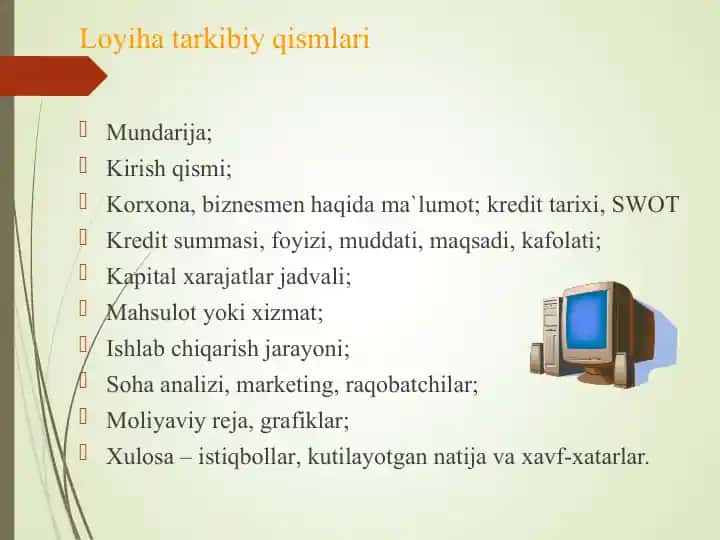 Loyiha tarkibiy qismlari