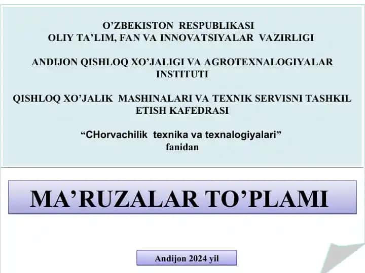 CHorvachilik korxonalarining ishlab chiqarish texnalogik tasnifi