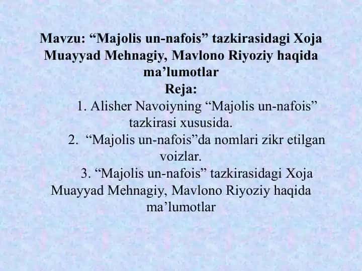 “Majolis un-nafois” tazkirasidagi Xoja Muayyad Mehnagiy, Mavlono Riyoziy