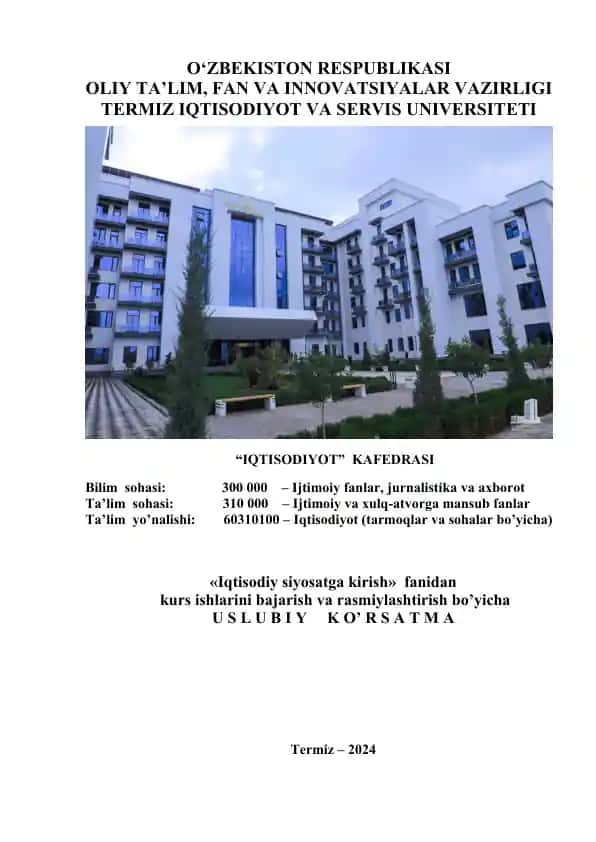 Kurs ishini yozish va baholash bo'yicha uslubiy qo'llanma