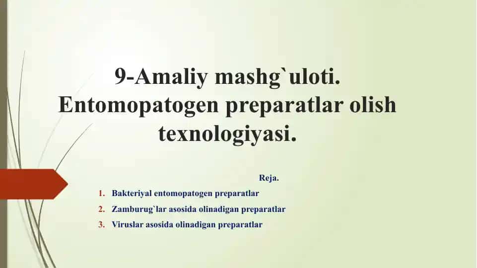 Entomopatogen preparatlar olishtexnologiyasi