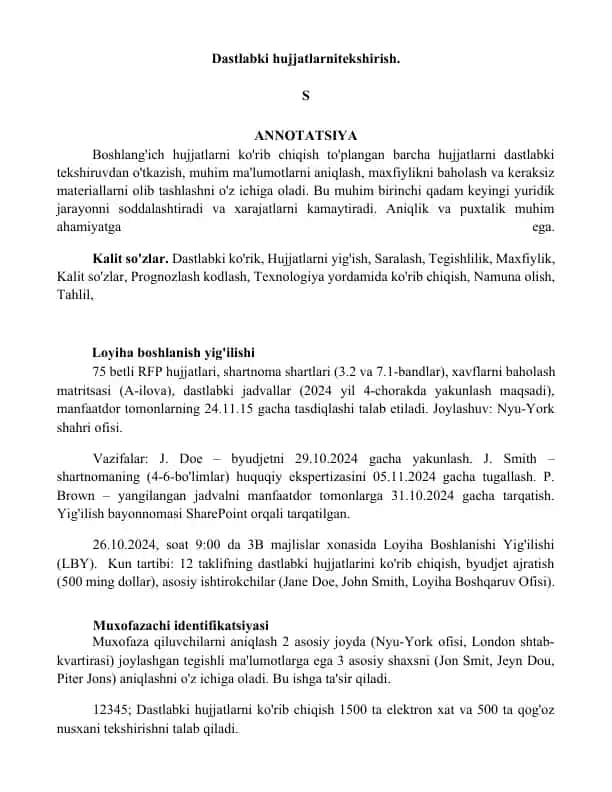 Dastlabki hujjatlarni tekshirish