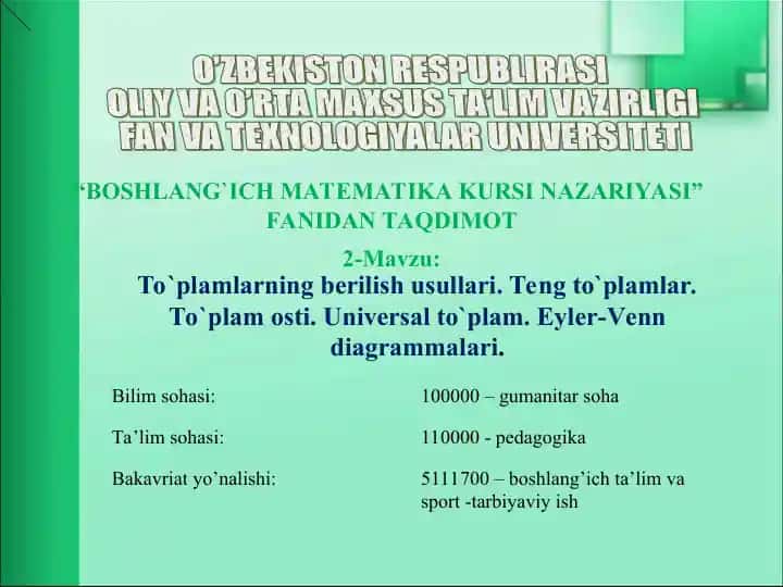 BOSHLANG`ICHMATEMATIKA KURSI NAZARIYASI