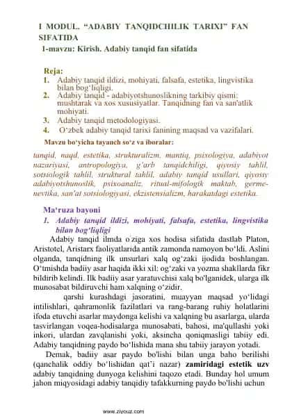 Adabiy Tanqidchilik Tarixi